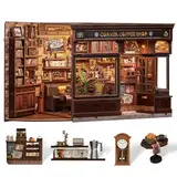 Cutefun Book Nook Kit mit LED-Beleuchtung & Staubschutzhülle - DIY Miniature House Holzmodell Puppenhaus-Bibliothek für Erwachsene | Kreatives Geschenk für Frauen/Männer,Bücherregal-Deko, 3D Puzzle,