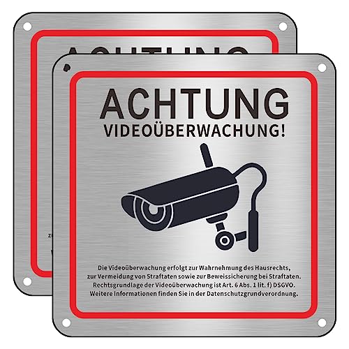 Videoüberwachung Schild, 2 Stück Privatgrundstück, 15x15cm Aluminium Achtung , Kameraüberwachung für Überwachungskamera Oder Kamera Attrappe