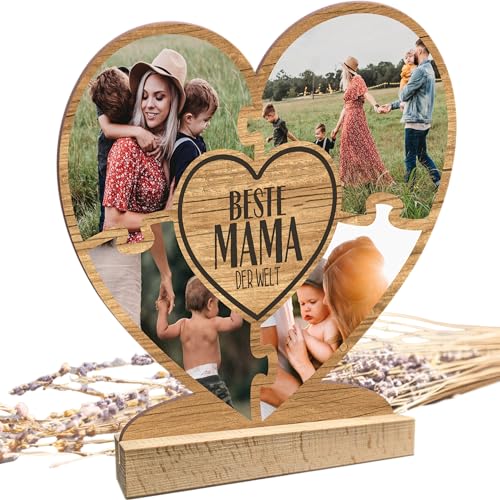 Elbeffekt Muttertagsgeschenk - Beste Mama der Welt Herz personalisiert - Holz Foto Geschenk, Mama Geschenk, Geschenke Muttertag, Mutter, Beste Mama der Welt, Bestes Geschenk für Mama