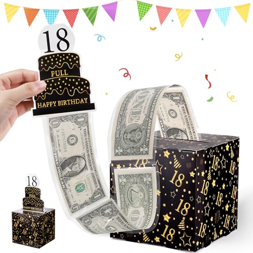 Starvortex Geldgeschenk 18. Geburtstag Junge Mädchen, Schwarz Gold Überraschungsbox Geburtstag 18 Mädchen Junge, Dick Geschenke zum 18 Geburtstag Mädchen, Geschenkbox zum 18. Geburtstag Mädchen Junge