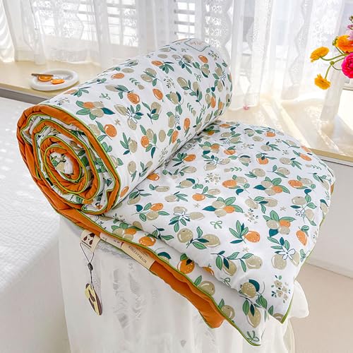 DOTBUY-SHOP Bettüberwurf Steppdecke, Blumen Tagesdecke Baumwolle Leichte Tagesdecken mit Präge Wohndecke aus Gesteppt Bettdecke für Einzelbett Doppelbett (Mandarine,200x230cm)