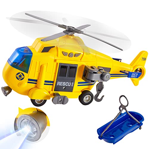 HERSITY Hubschrauber Kinder mit Drehpropeller, Flugzeug Spielzeug Groß Licht und Sound Helikopter Kinderspielzeug mit Bewegliche Seilwinde, Trage, 28cm, Geschenk für Junge 3 4 5 Jahre