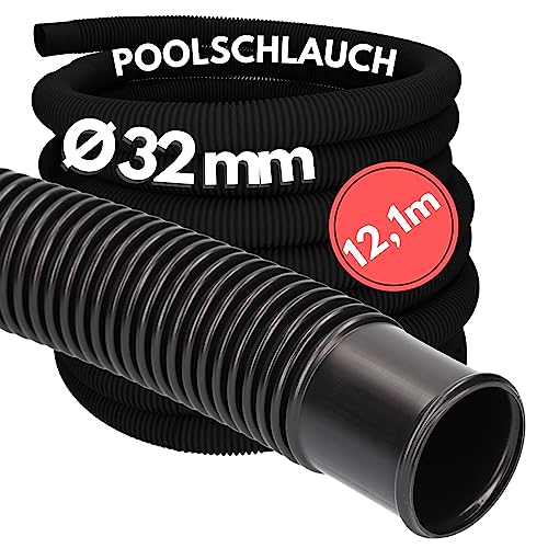 12,1 Meter Kalitec Poolschlauch 32mm, schwarz I Schwimmbadschlauch I Schlauch Pool I für Poolpumpe I flexibler Wasserschlauch I Pumpenschlauch I Made in Germany I Formstabil I Trittfest