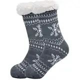 Belloxis Kuschelsocken Wintersocken Herren Warme Flauschige Dicke Hüttensocken Haussocken mit Noppen Geschenk für Männer Weihnachten 38-44 (B-Grau, 1)