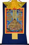 Tibetische Tangka, Rollen von Tangka, Shakyamuni auf dem Zufluchtsbaum, Gautama Buddhas Bekehrung, tibetische Thangka-Malkunst, buddhistischer Thangka-Brokat (Farbe: Blau, Größe: Mittel (Farbe). (Col