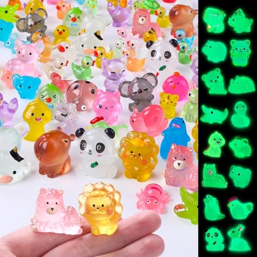 DIYDEC 60 Stück Mini Harz Tiere, Mini Leuchtende Figuren Bunte Kleine Tierfiguren Winzige Tiere Leuchtend für Gartendeko DIY Micro Landschaft Szenen Heimdekorationen