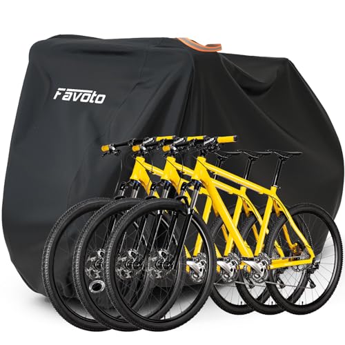 Favoto Fahrradabdeckung Fahrrad Abdeckplane Wasserdicht für 2-3 Fahrräder 210T Oxford-Gewebe Fahrradgarage Fahrrad Plane Schutzhülle Abdeckhaube mit Beutel 200 x 105x 110CM Schwarz