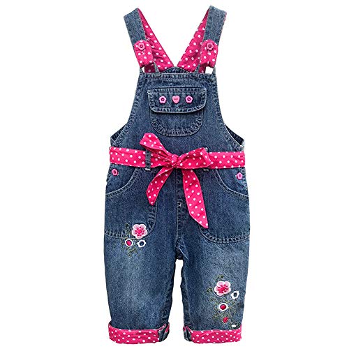 Peacolate 3M-3Jahre Säugling Baby Mädchen Denim Overall Bestickter Latzhose Jeanshose mit Pink Gürtel(3-6m, Rose)