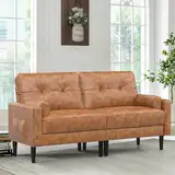 Aotumm Ciort Sofa 2 Sitzer, Modernes Sofa mit Dicken Polstern, 2 Kissen, Bequemes Ledersofa mit 2 Staufächern für Wohnzimmer/Schlafzimmer/Büro, Leicht zusammenzubauendes Sofa Klein 2 Sitzer, Braun