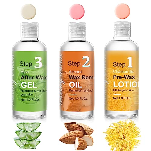 Demine Vor- und Nachwachspflege Kit, Professionelles Waxing Set für Frauen zu Hause, Pre Wax Cleanser, Wachsentferner Öl, Nach dem Wachs kühlendes Aloe Vera Gel