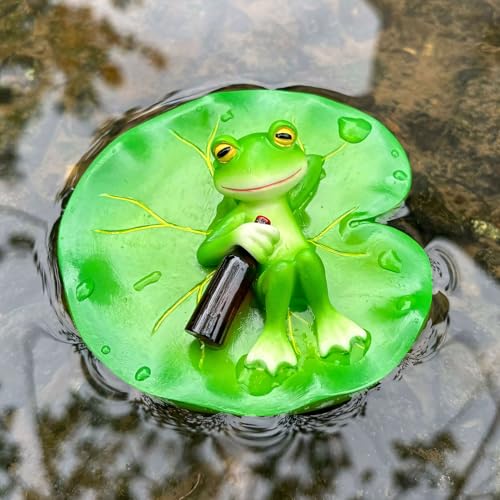Teichdeko Miniteich, Teich Deko Garten, Frosch Mini Teich Deko, Schwimmende Teichdeko, Frosch deko für Miniteich aus Harz, teichdeko für Draußen, für Garten Balkon teiche Dekoration (M)