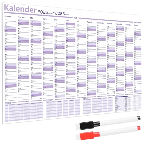 SULOLI XXL Kalender 2025 Wandkalender Jahreskalender groß Plakatkalender in deutscher Sprache mit Magnetisch Stifte und Kleber für Schüler Lehrer und Büro(98x68CM)