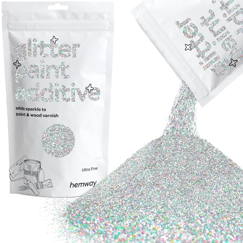 Hemway Silber Holographic Glitter Additive Farbe 100g / 3,5 Unzen für Acryl Latex Dispersionsfarbe - Interior & Exterior Wand, Decke, Holz, Lack, Totes flach, Matt, Glanz, Satin, Seide