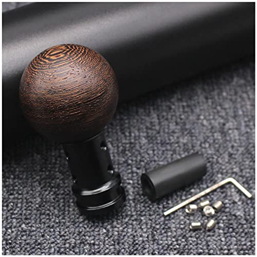 Universal Wood Shift Knob, Manual Wooden Round Ball Gear Shifter Knobs with 3 Adaptersn, Shifter Level Handle Head Replacement for Most Vehicle SUV,E Black