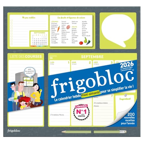 Frigobloc Hebdomadaire 2026 - Calendrier d'organisation familiale / sem (de sept. 2025 à déc. 2026): Le calendrier hebdo maxi-aimanté pour se simplifier la vie ! Avec 1 crayon