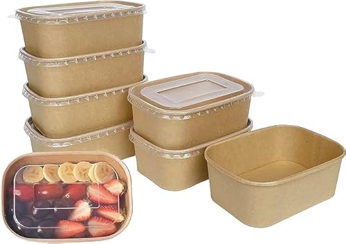 DeinPack 100 Salatschalen to go mit Deckel braun eckig 275 ml I Recycelbare Feinkostbecher Schalen Kraftkarton Verpackung mit Innenbeschichtung I Deckel aus recyceltem PET