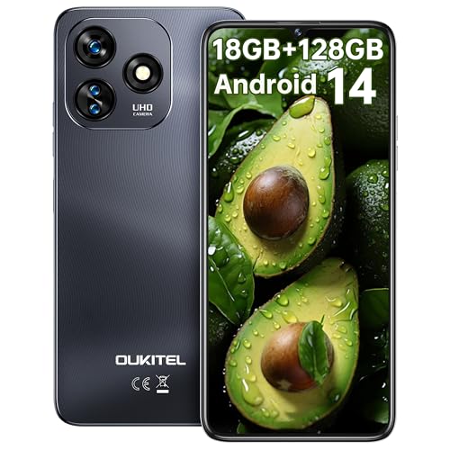 OUKITEL C51 Handy Ohne Vertrag - 18GB+128GB Smartphone Ohne Vertrag Android 14 6.8 Zoll, 5150mAh 13MP+5MP Kamera,GPS, Dual SIM 4G Simlockfreie Handys 90Hz Bildschirm, Schwarz