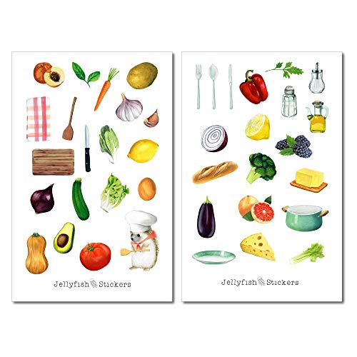 Kochen Sticker Set | Aufkleber Kochbuch | Journal Sticker | Obst und Gemüse Sticker | Sticker, Sticker Rezepte, Küche