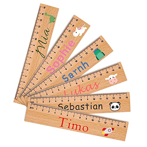 Lineal 15cm Kinder Holz,OXYEFEI Lineal Grundschule Personalisiert mit Namen & Motiven Gravur Zollstock Personalisiert Geschenk Für Den Schulanfang Oder zur Schuleinführung Jungen und Mädchen