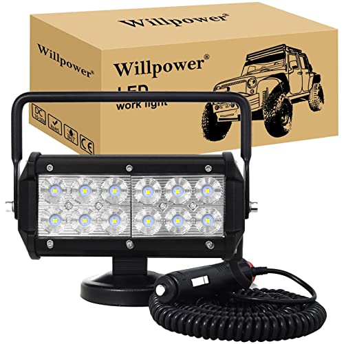 Willpower 1 Pcs LED Arbeitsscheinwerfer mit magnetfuß, 7 Zoll 36W tragbare led Flutlicht, Led Scheinwerfer 12v für Auto Bagger Anhänger Traktoren LKW SUV offroad