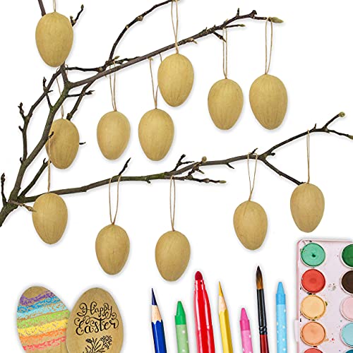 12 braune Ostereier aus Pappmaché | Klassische Osterdekoration für Zweige und Ostergestecke | Eier zum Bemalen und Beschriften 4x6 cm | Ostern