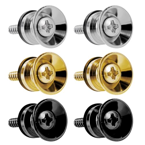 Gitarrengurt Knöpfe Metallende Gitarrengurt Endknopf mit Befestigungsschrauben Gitarrengurtknopf Metall Endpin für Gitarre Ukulele Bass 6 Pack(Gold, Silber, Schwarz)