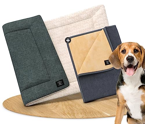 Pawz&Pawz Hundedecke 2 St. | Hundekissen, sehr flauschig | L:100x70cm | Stylisch robust & waschbar, für Hundebox | Kuscheldecke Hund, Hundebett für unterwegs | Reise-Decke Hunde/Katzen