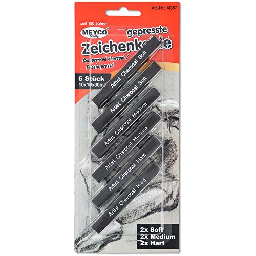 Meyco 6x gepresste Zeichenkohle Soft/Medium/Hart