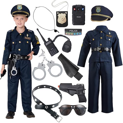 JOYIN Deluxe Polizistenkostüm und Rollenspielset für Kinder, Polizeikostüm inklusive Hemd, Hose, Hut, Gürtel, Handschellen und Holster -Polizeianzug Halloween, Cosplay-Mittel (8–10 Jahre)