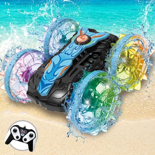 Yitical Ferngesteuertes Auto Amphibienfahrzeug, RC Auto Spielzeug ab 3 4 5 6 7 8 9 Jahre Kinder, Wasserdicht Ferngesteuert Auto, Geschenk für Junge, Spiele LED Blinken 2.4Ghz 360° Rollen RC Car