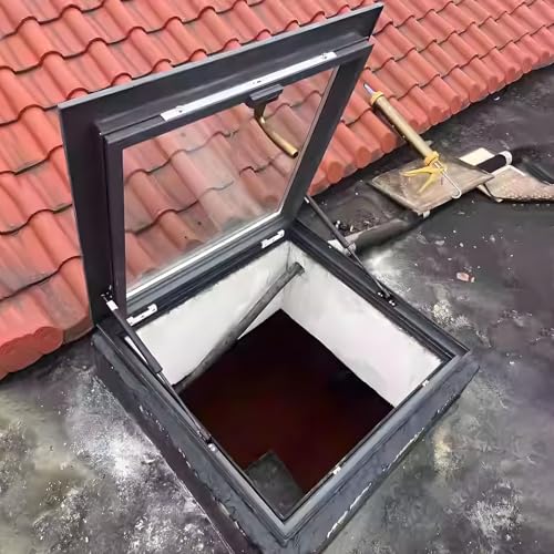 Kelleroberlichter, horizontale Dachoberlichter, Mehrwinkel-Dachsichtfenster aus Aluminium, doppelschichtiges Isolierglas und Gasdruckfeder für Dachboden/Wintergarten/Keller/Dachboden(LxW 78x98cm/30.7x