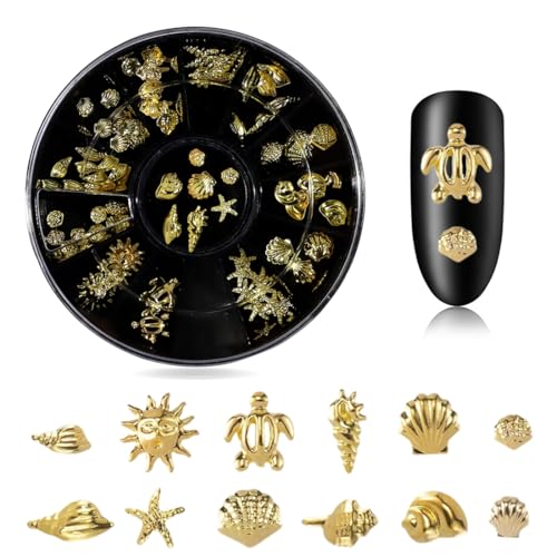 CPJJ Nail Charms Gold, Nail Charms, Charms Nägel, Nail Art Charms, 3D Gold Seesterne Shell Nail Art Dekoration, 3D Acryl Ocean Nail Gems für Frauen Acryl Nagel Ozean
