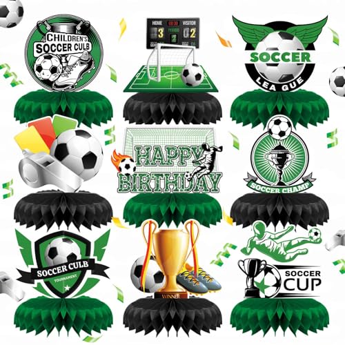 CharmeFleur9 Stück Soccer Geburtstags Party Dekorationen Honeycomb Centerpieces mit 3D Fußball Thema Party Supplies für Jungen Kinder Geburtstags Party