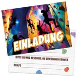 BETESSIN 12x Einladungskarten Kindergeburtstag Junge Mädchen - coole Einladungskarten mit stylischem Kletter-Design - Geburtstagseinladungen Kinder - Einladungskarten für Klettern und Bouldern Partys