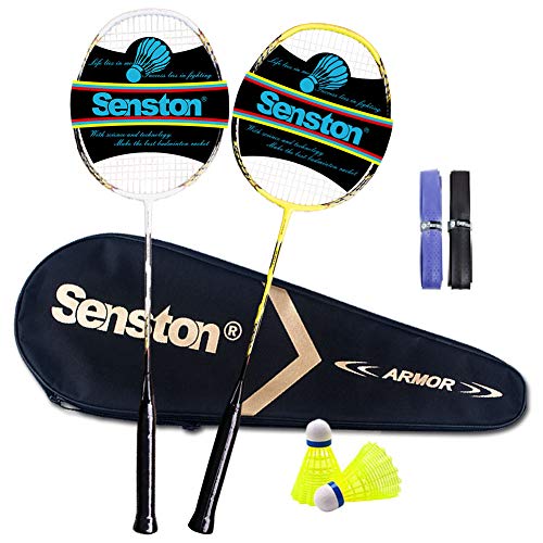 Senston 2 Player Badminton Set Badmintonschläger Graphit Badminton Schläger Perfect Badminton Schlaeger mit Schlägertasche