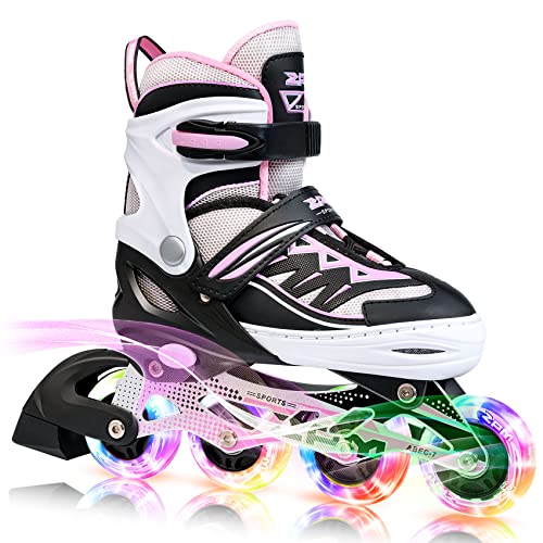 2PM SPORTS Cytia Rosa/Violett größenverstellbare Inliner Kinder mit leuchtenden LED Rollen, lustige blinkende Anfänger Mädchen Inline Skates mit Einstellbarer für Damen und Herren