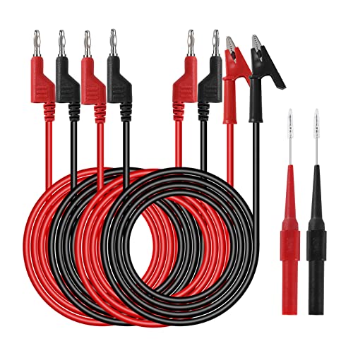 QIMEI-SHOP Messleitungen Set mit Krokodilklemmen Kabel 4mm Bananenstecker Kabel Messleitung 1m Prüfsonden für Digital Multimeter Elektrische Prüfung Rot und Schwarz 6 Stück