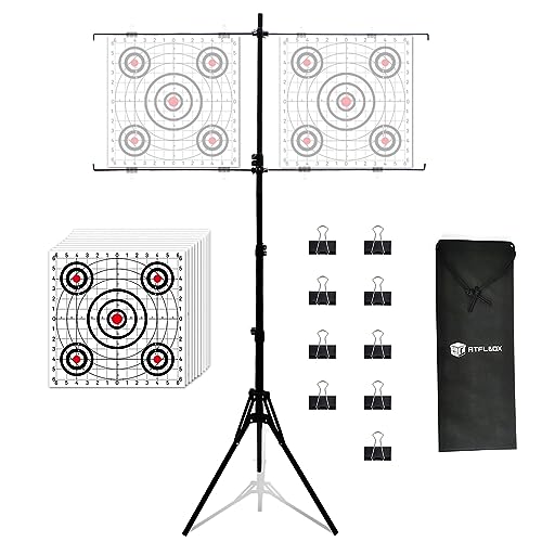 ATFLBOX Einstellbare Papier Ziel Halter mit 10pcs Ziel Papiere für Outdoor, Papier Ziel Stand für BB Gun, Airsoft, Airgun Hinterhof Schießen Praxis