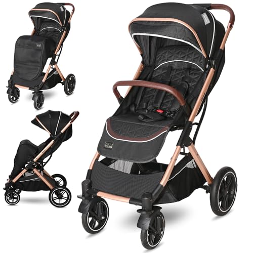 Lorelli Kinderwagen Storm, Sport Buggy klein zusammenklappbar, nur 9,3kg, kompakter Sportsitz bis 22kg, Baby Reisebuggy, Einhand-Klappsystem, schwarz