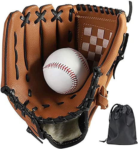 LeapBeast Rechte Hand Baseball Handschuhe - Softball Handschuhe mit Einem Ball, Erwachsenen Baseball Training Wettbewerb Handschuh Verdicken Dauerhaft Softballhandschuhe (Braun, 10.5 Zoll)