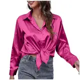 Bluse Damen Elegant Satin Bluse Langarmshirt V-Ausschnitt Hemd Die Seide Elegant LäSsige Oberteile Knopfleiste Arbeit Einfarbig Hemdbluse Satinblusen FüR Damen Seidenbluse Satin Bluse Damen Elegant