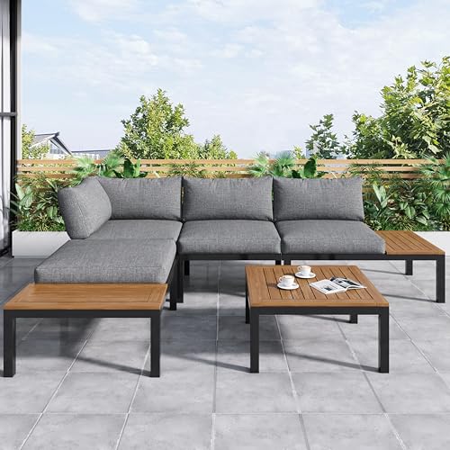 Jtyca Balkonmöbel Set, Gartenmöbel Set mit Verzinktem Stahl, Lounge Möbel Outdoor, 3-Teiliges, 2 Zweisitzer, 1 Tisch, Zweisitzer mit Beistelltischfunktion, Inklusive Aller Kissen (Grau)