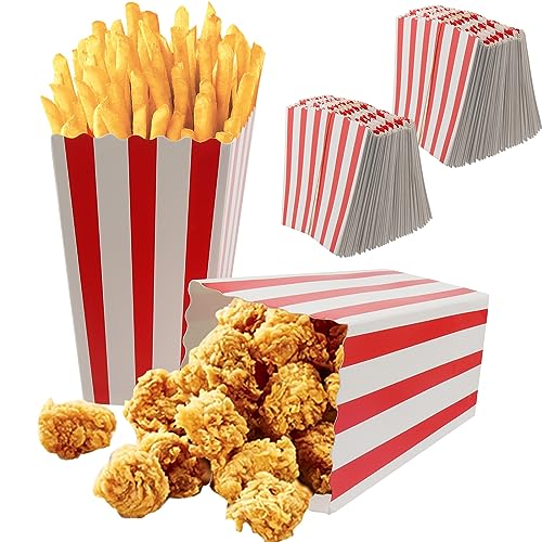 CHUEHKAK 100 Stück Popcorn Boxen, Popcorn Tüten, Popcorntüten Klein, Popcorn Box Gestreift, Rot Popcorntüten Weiß, Faltbare Popcorn Tüten, 11.5cm x 7cm, für Familienfeier, Kino, Geburtstagsfeier