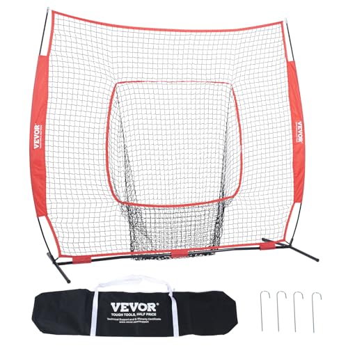 VEVOR 213,4 x 106 x 210 cm Baseball-Softball-Übungsnetz, Baseball Pitching Net, Schlagen, Fangen, Pitchen, Backstop-Trainingshilfen für Baseballausrüstung mit Bogenrahmen, Tragetasche & Schlagzone