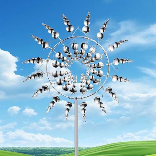 Magische Windmühle, Einzigartige und magische Metall-Windmühle,3D Windrad Eisen,magische Metall-Kinetik-Skulptur, Wind Spinner,Windmühle Garten Geeignet für Garten, Terrasse, Landschaft Dekoration