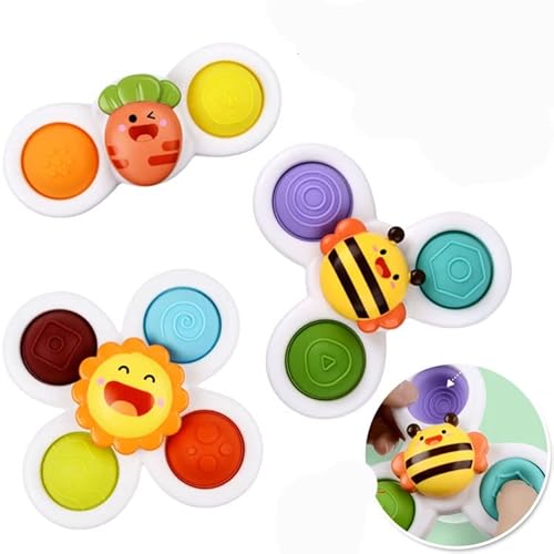 TLHWIN 3Pcs Saugnapf Kreisel Tisch Sauger Spielzeug, Baby Sensorisches Spielzeug Gameplay, Baby Badewanne Finger Hand Spinner Rotierendes Geschenk Spielzeug Für Kinder Kinder (Ozean)