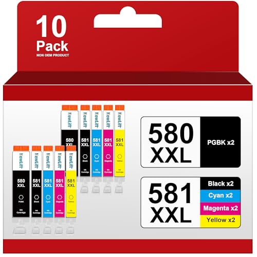 NewLift PGI 580XXL CLI 581XXL Druckerpatronen Kompatibel für Canon Druckerpatronen 580 581 für Canon TR8550 Druckerpatronen für Canon Pixma TS705a TS6350a TS8350 TS9550 TS705 (PGBK/C/M/Y/BK，10er-Pack)