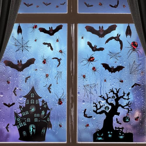 NQEUEPN 6 Bögen Halloween Fensteraufkleber, Halloween Aufkleber Gruselige Fensteraufkleber Abziehbilder für Innenräume Kinderpartys Türen und Wände Halloween-Fensterdekoration