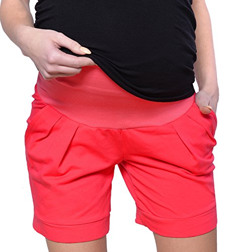 Mija Kurze Umstandsshorts/Umstandshose mit Bauchband für Sommer 1047 (EU38 / M, Rot)