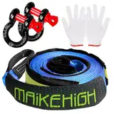 MAIKEHIGH Abschleppseil 5M x 5cm, 10 Tonnen (22,000 Lbs) Tow Rope Abschleppseile für Off-Road Recovery SUV mit 2 Verstärkten Haken, 2 Handschuhen (Blau)